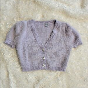 2bella Lavender Fuzzy Crop Cardigan | Soft Girl Button Front | Size Small